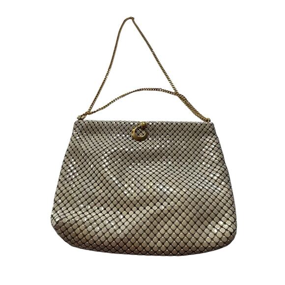 Vintage Signed Whiting Davis Cream Enamel Purse Evening Bag Doorknocker Accent - Picture 2 of 9